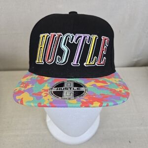 Hustle Snapback Hat – Black Multicolor Embroidered Logo